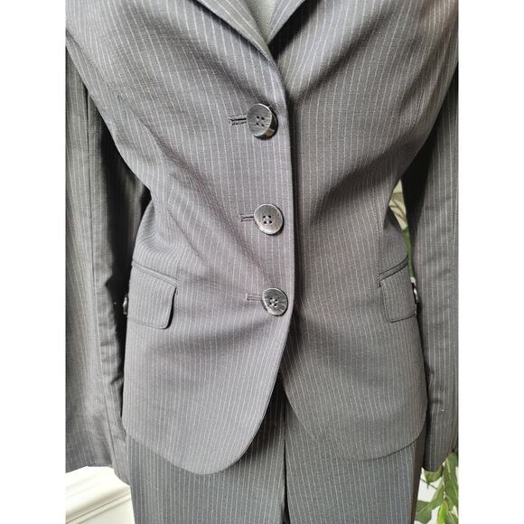 Laundry Women 2 Piece Suit Size 8 Black Wool Striped Long Sleeve Single Breasted - Picture 10 of 14